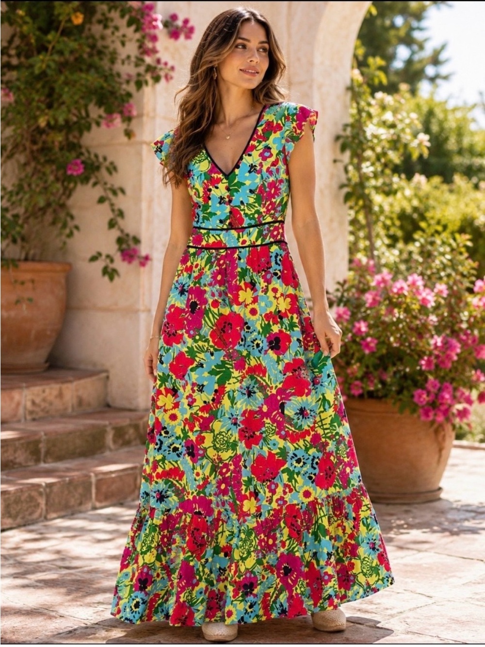 ModCloth Eyes on You Floral Maxi Dress Medium